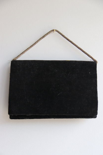 Vintage Black Velvet and Embroidered Purse