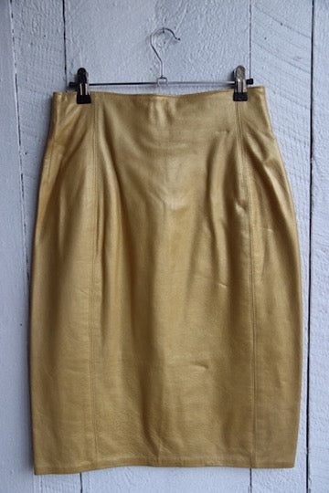 Vintage Christian Lauren Gold Leather Skirt