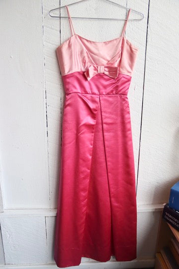 Vintage 60s Harry Keiser Pink Satin Evening Gown with Wrap Stole