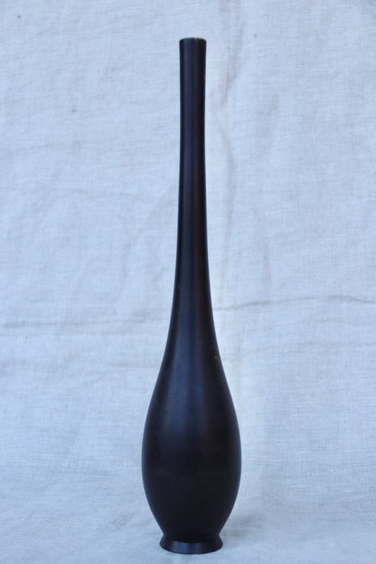 Japanese style black ceramic tear-drop shaped vase