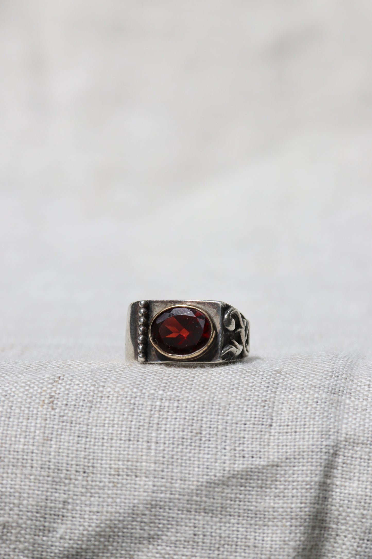 Sterling Silver Garnet Ring with 18k Gold Details