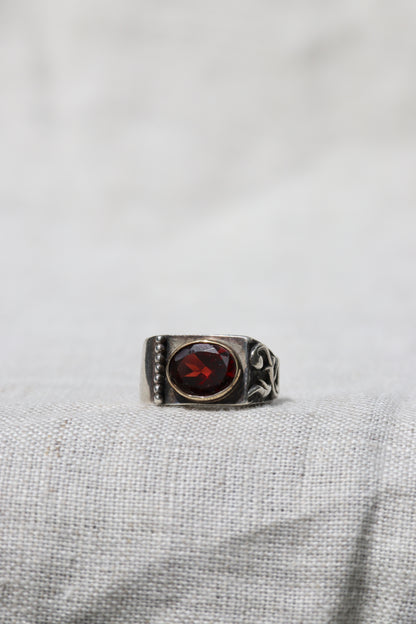 Sterling Silver Garnet Ring with 18k Gold Details