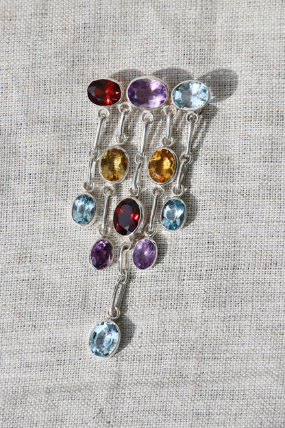 MultiGemstone Drop Pin - Sterling Silver