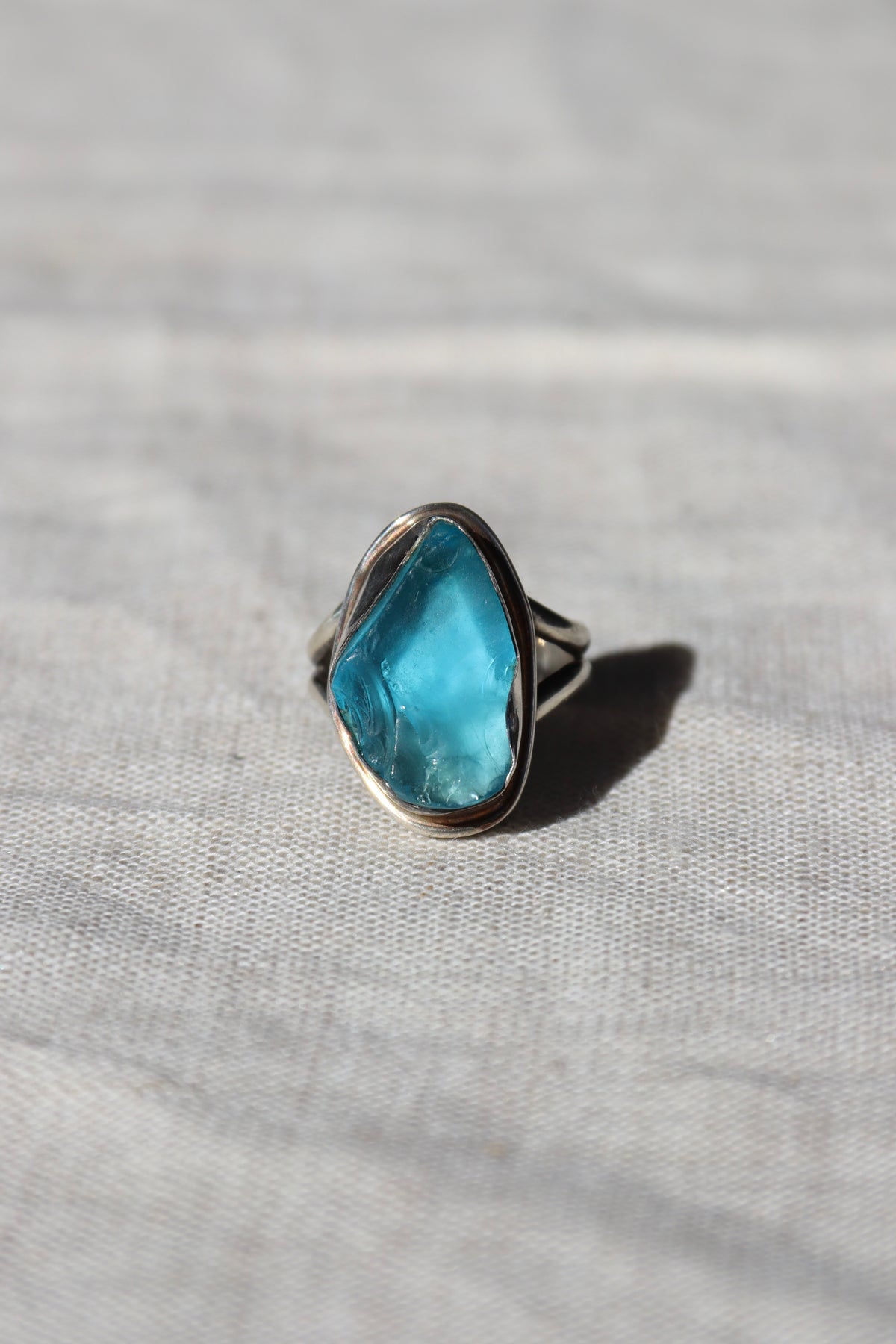 Signed Blue Glass Sterling Silver Ring