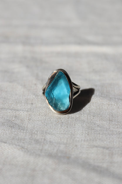 Signed Blue Glass Sterling Silver Ring