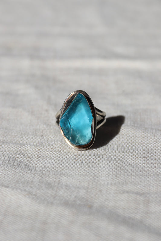 Signed Blue Glass Sterling Silver Ring