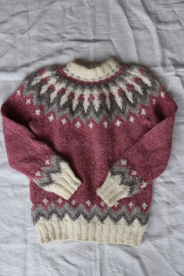 Vintage Handmade Pink and Cream Wool Sweater