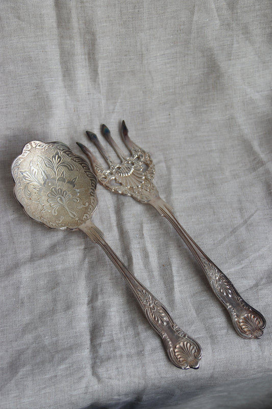 Vintage India Silver Plated Salad Serving Set