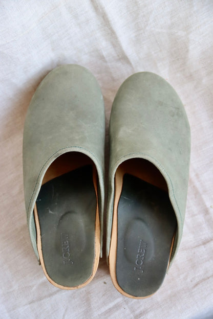 J. Crew Sage Green Leather Clogs