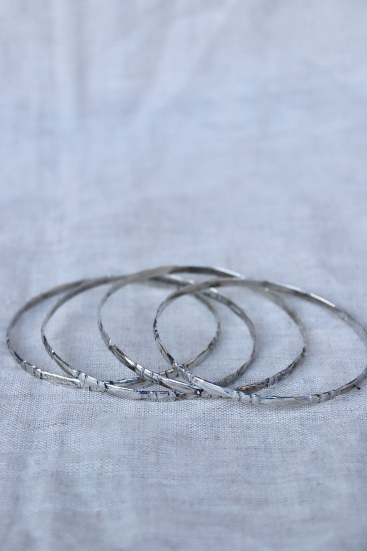 set of 4 Mexico Sterling Silver Stamped Bangle Bracelet