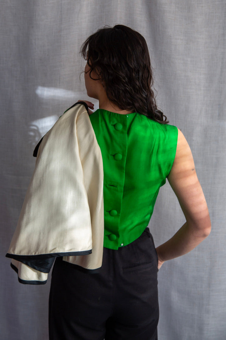 Vintage 60s Green and Cream Matching Jacket and Top Set