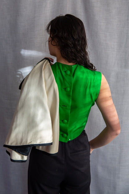 Vintage 60s Green and Cream Matching Jacket and Top Set