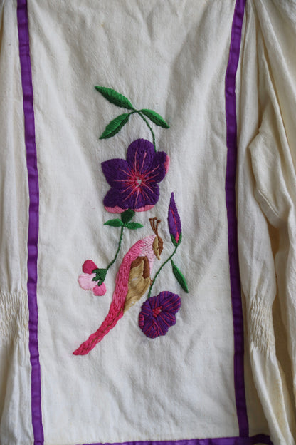White Top with Flowers and Purple Details