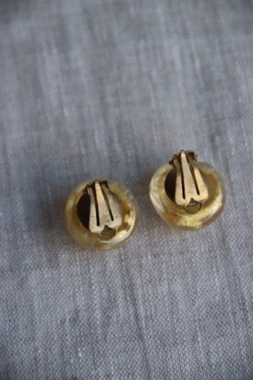 Gold Glass Clip On Earrings