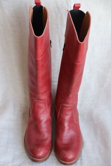 Red Leather Heeled Boots