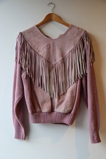 Pioneer Wear Fringed Suede and Knit Sweatshirt