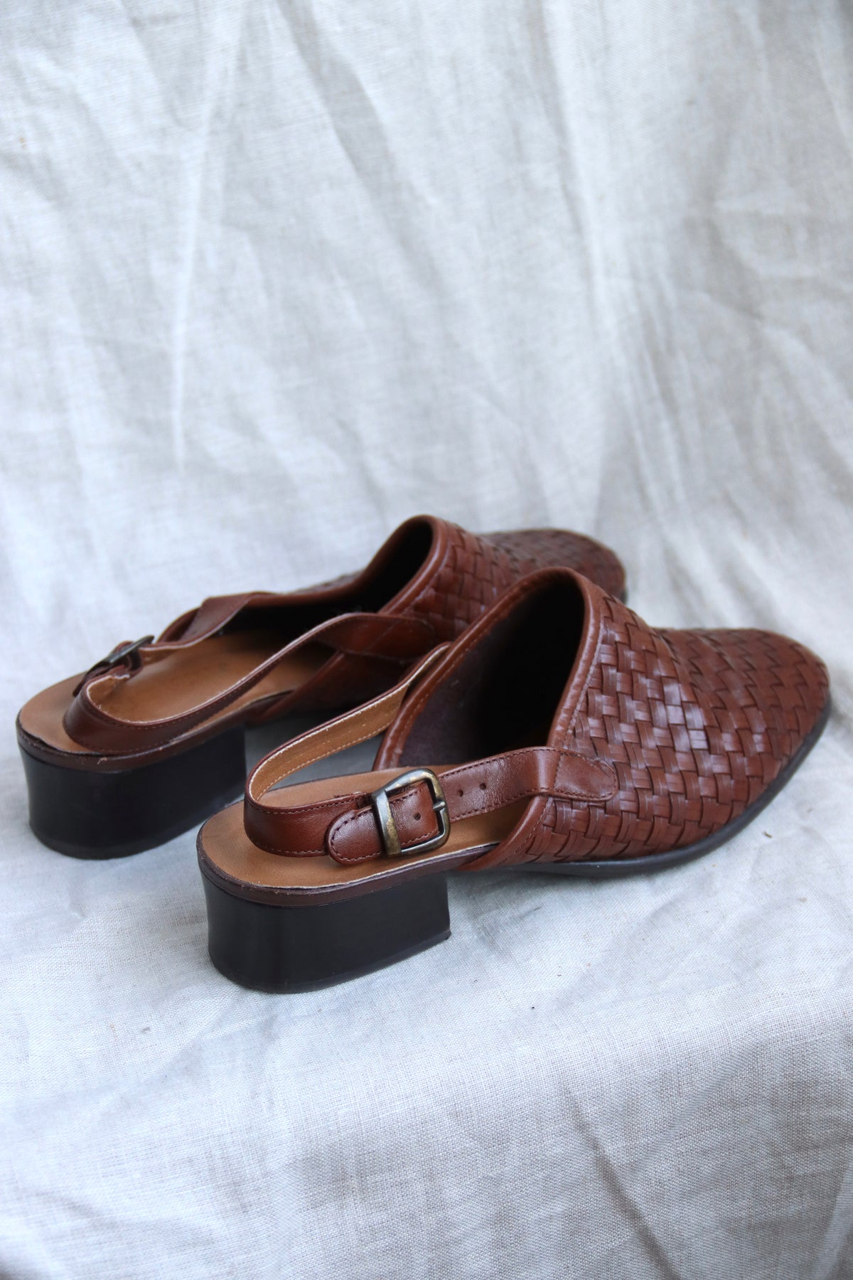 Cabin Creek Brown Leather Woven Slingbacks