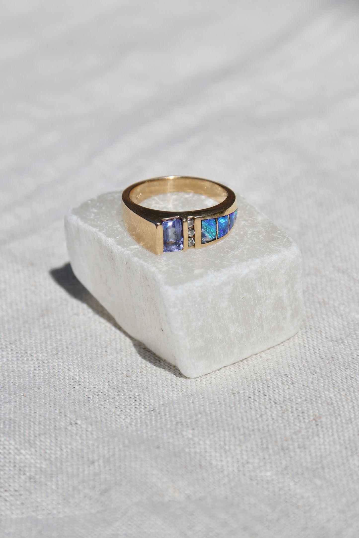 Tanzanite, Diamond and Opal Doublet Ring - 14k Gold