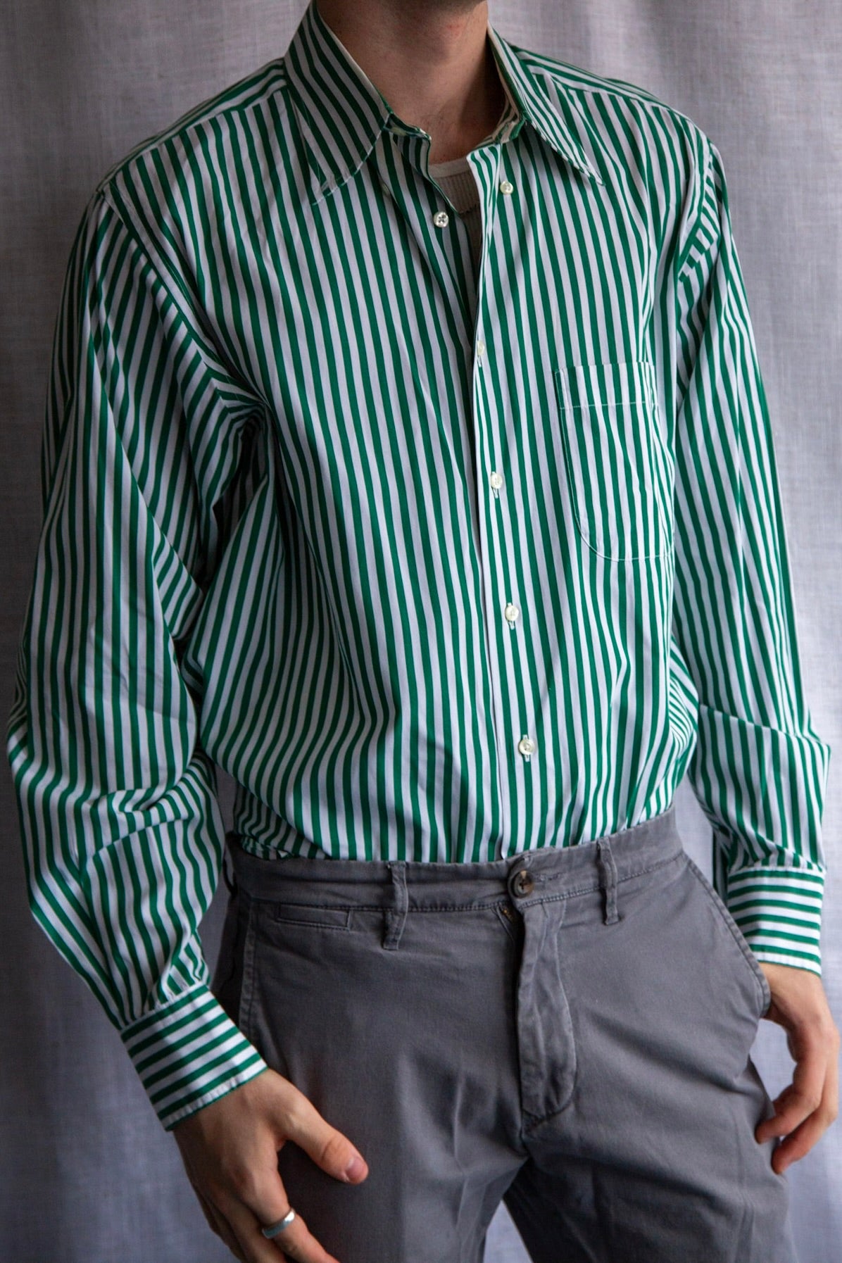 Maus & Hoffman Green Striped Button Down Dress Shirt
