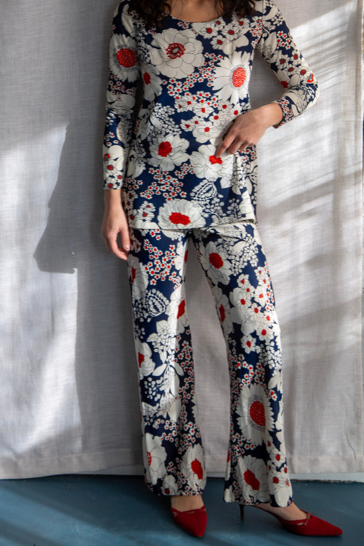 Vintage 70s Floral Pattern Top and Pants Set