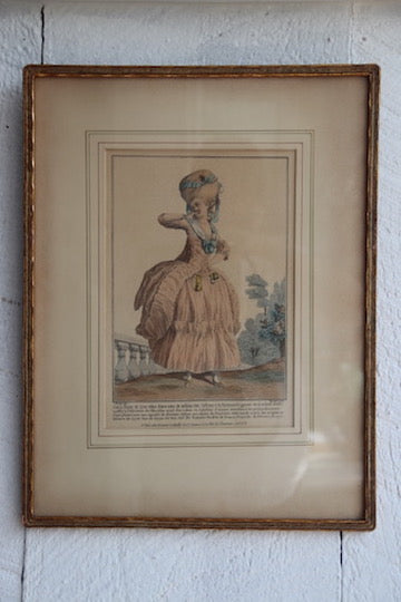 Set of Two Vintage Framed Fashion Prints with Hand Drawn Mattes