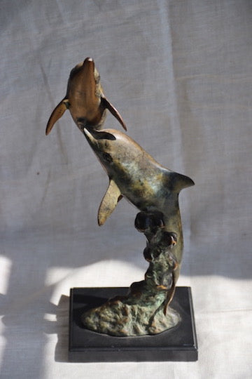 San Pacific International Patinated Brass Dolphin Sculpture