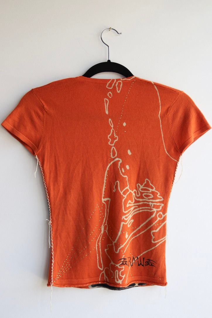 Raw 7 orange short-sleeve cashmere sweater