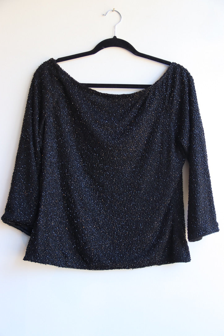 Vintage Black Beaded Boat Neck Top
