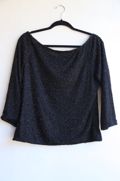 Vintage Black Beaded Boat Neck Top