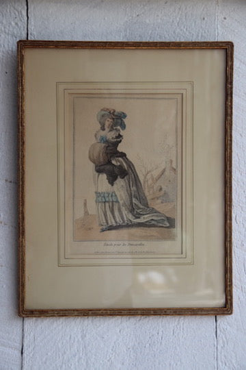 Set of Two Vintage Framed Fashion Prints with Hand Drawn Mattes