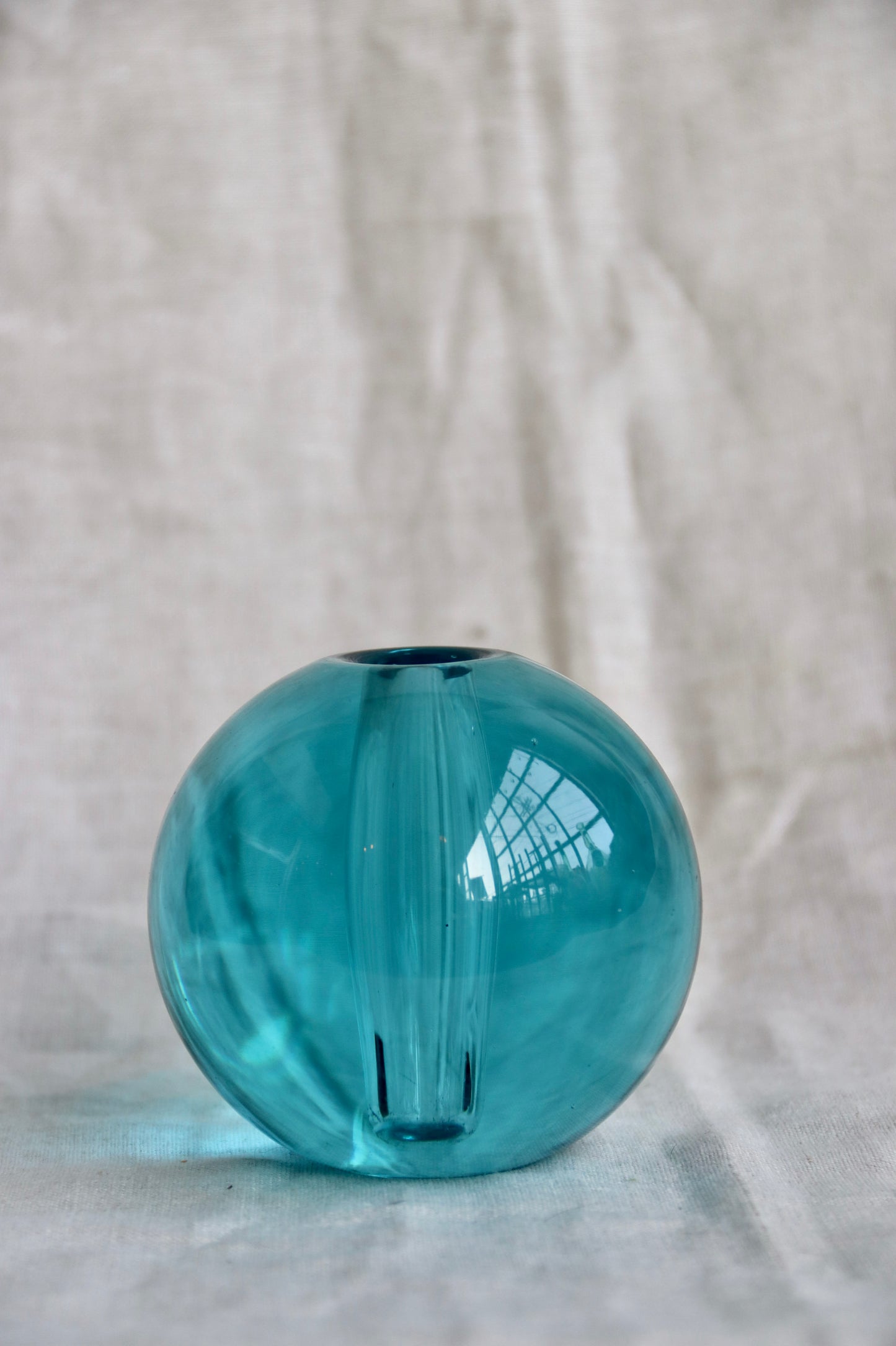 Round Blue Glass Bud Vase by Per Lütken for Holmegaard - Signed