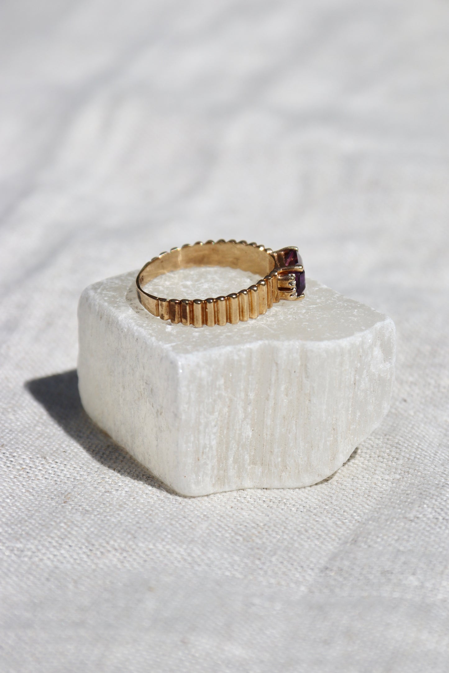 Amethyst and Diamond Ring with Fluted Shoulders -10K