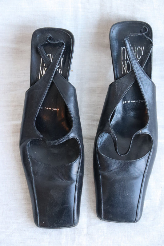 Nancy Geitz Black Square Toe Slingback Heels
