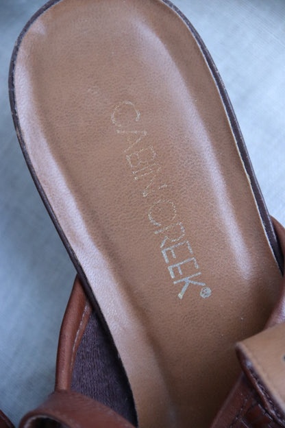 Cabin Creek Brown Leather Woven Slingbacks