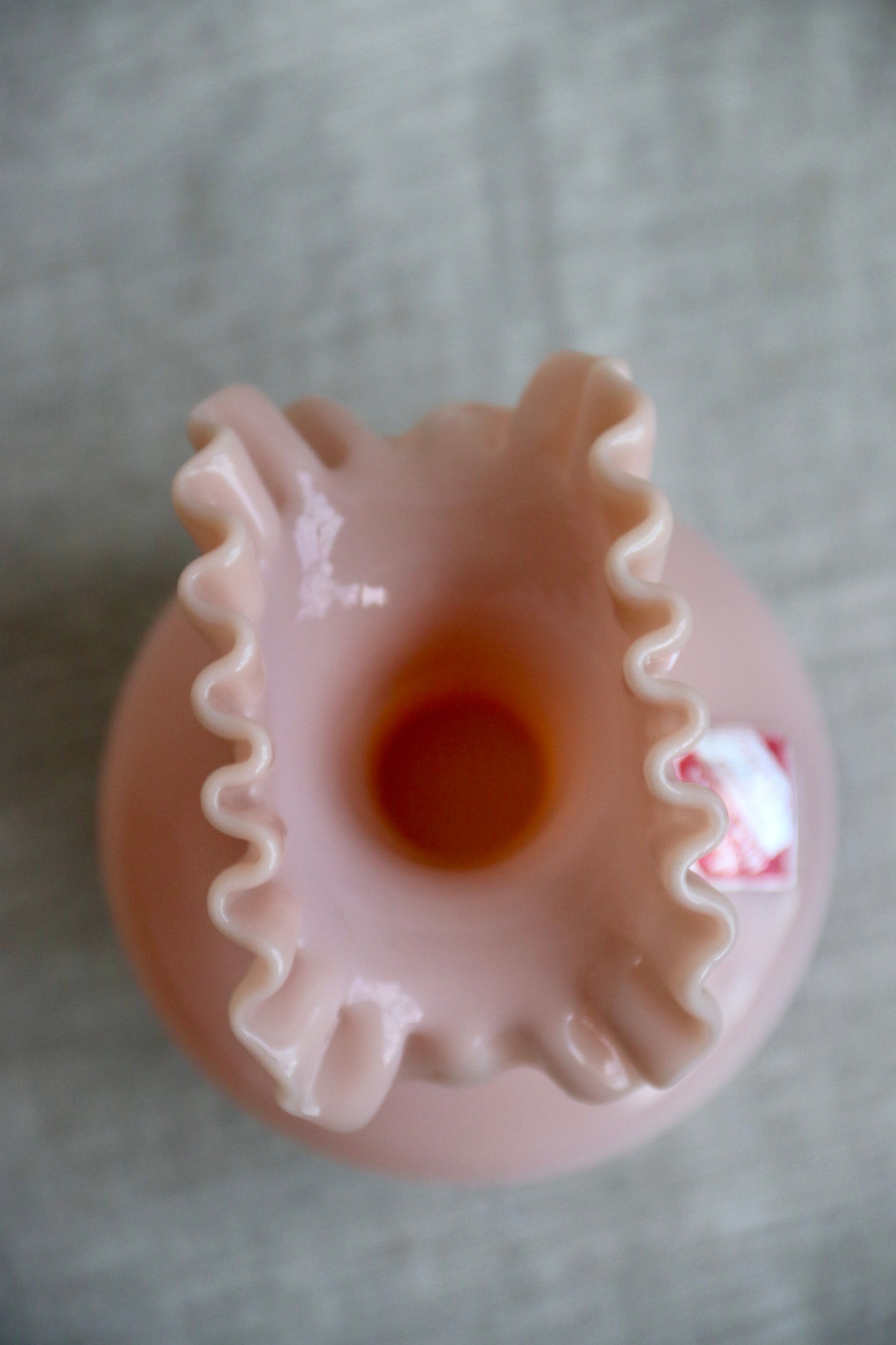 Fenton Pink Milk Glass Ruffle Edge Vase