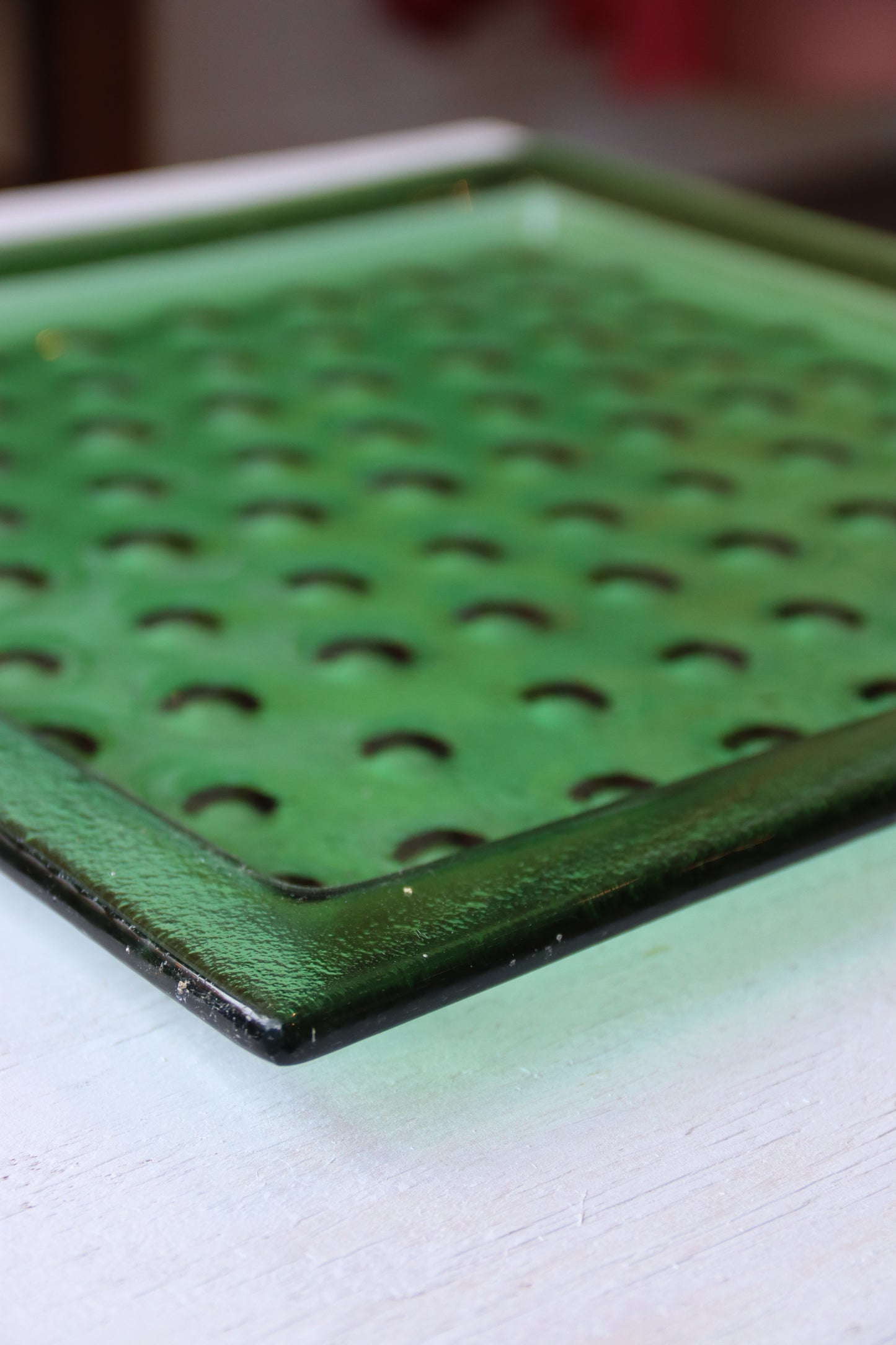 Green Glass Bumpy Square Plate