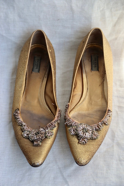 Prada Gold Flats
