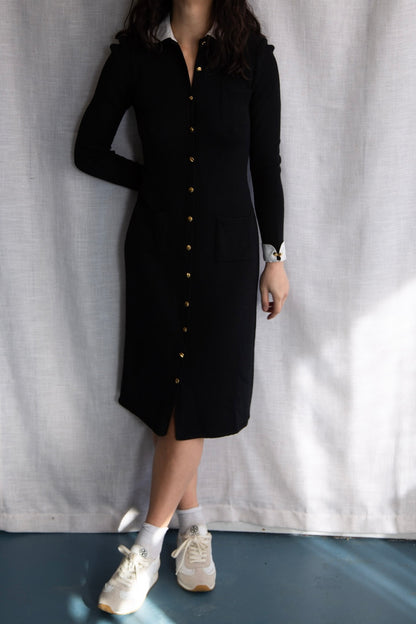 St. John Santana Black w/ White Collar Dress