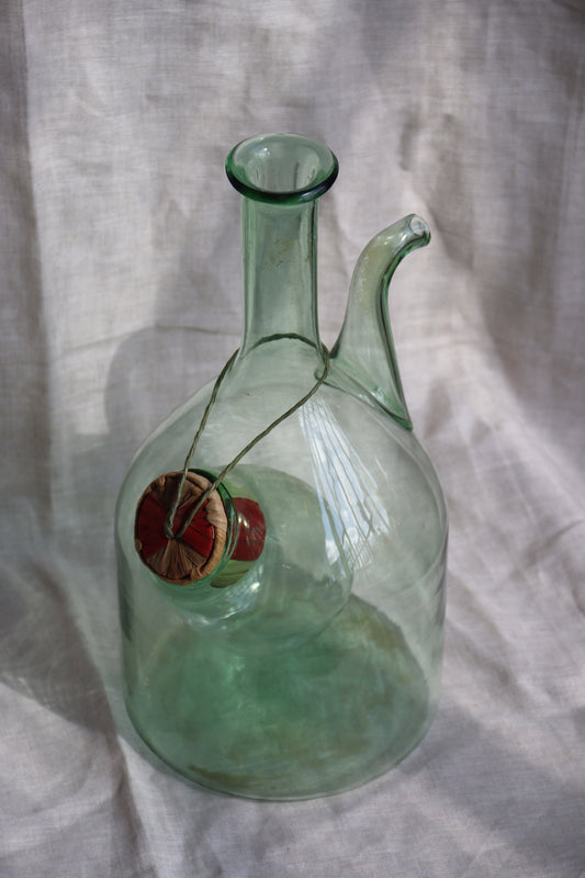 Bright Green Handblown Glass Italian Decanter with Ice Chamber