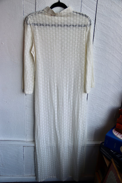 Miami Originals Vintage 70s Long Sleeved White Lace Sheer Dress