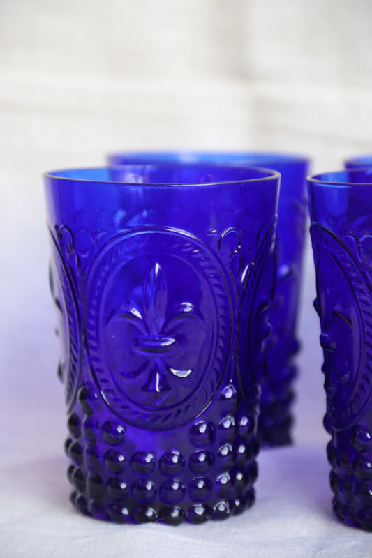 Set of 6 Blue Floral Stamped Glasses