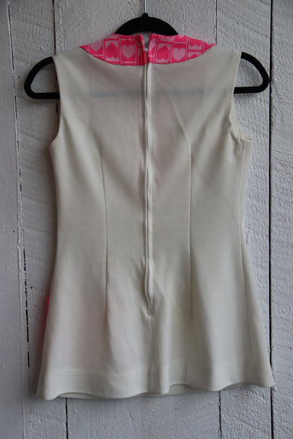 White Tennis Dress with Neon Pink Details - 1970s