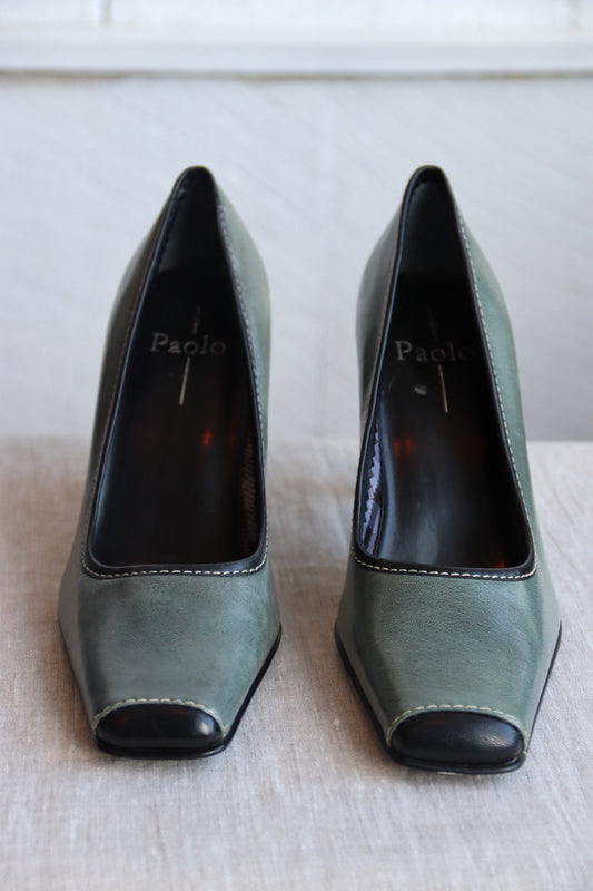 Paolo Green Leather Heels