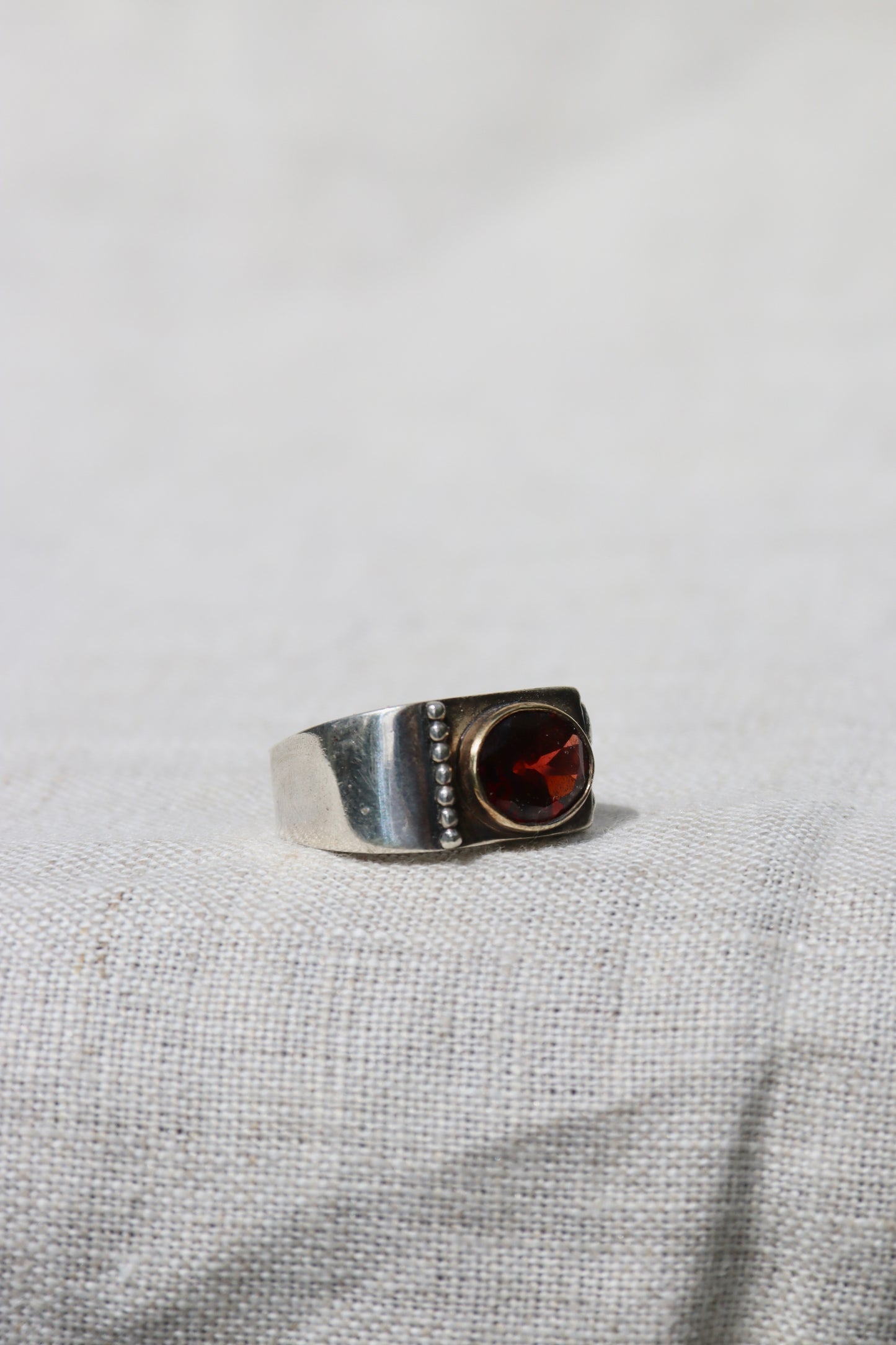 Sterling Silver Garnet Ring with 18k Gold Details