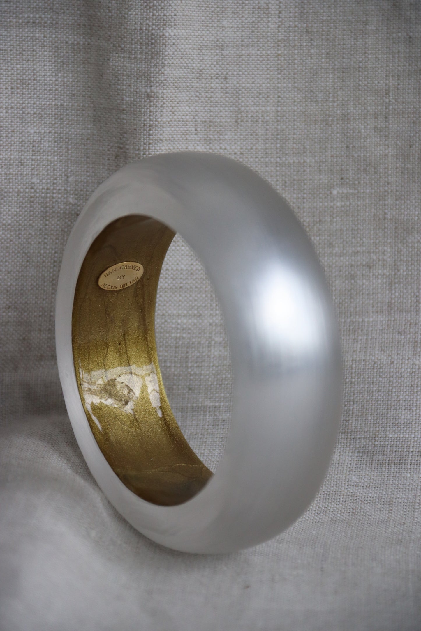 Alexis Bittar Hand Carved Silver Lucite Bangle