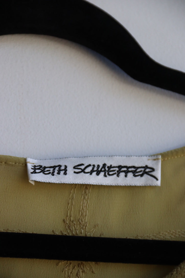 Vintage Beth Schaeffer Embroidered Olive Green Silk Top
