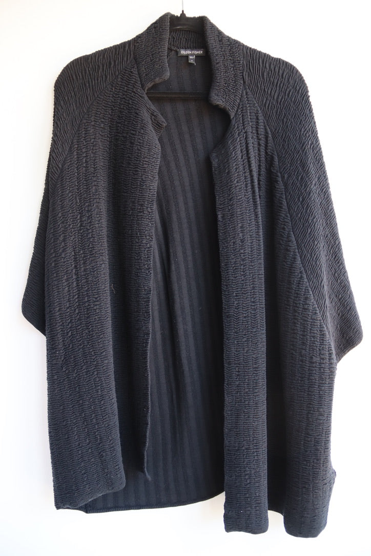 Eileen Fisher Black Crinkle Cardigan Top