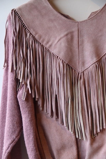 Pioneer Wear Fringed Suede and Knit Sweatshirt
