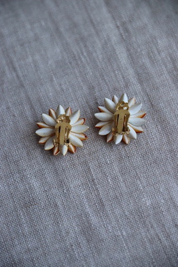 Orange Flower Clip On Earrings