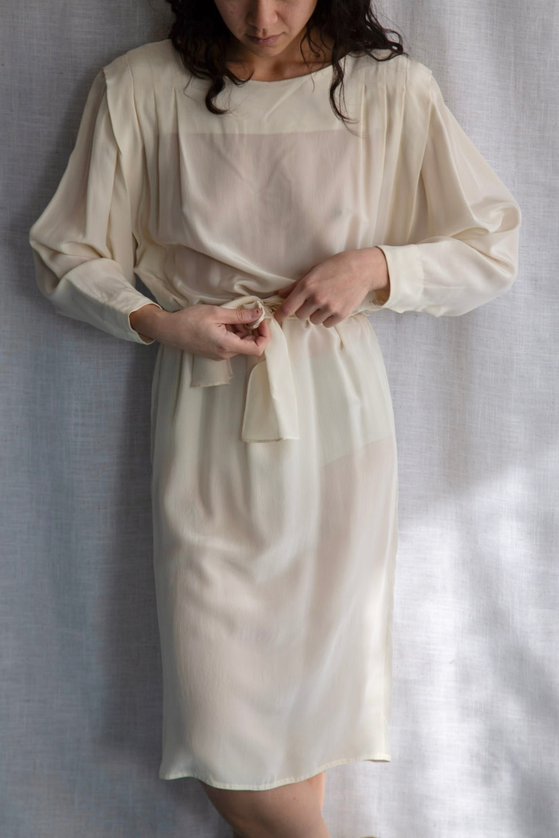 Vintage 80s Kristen Cream Silk Dress